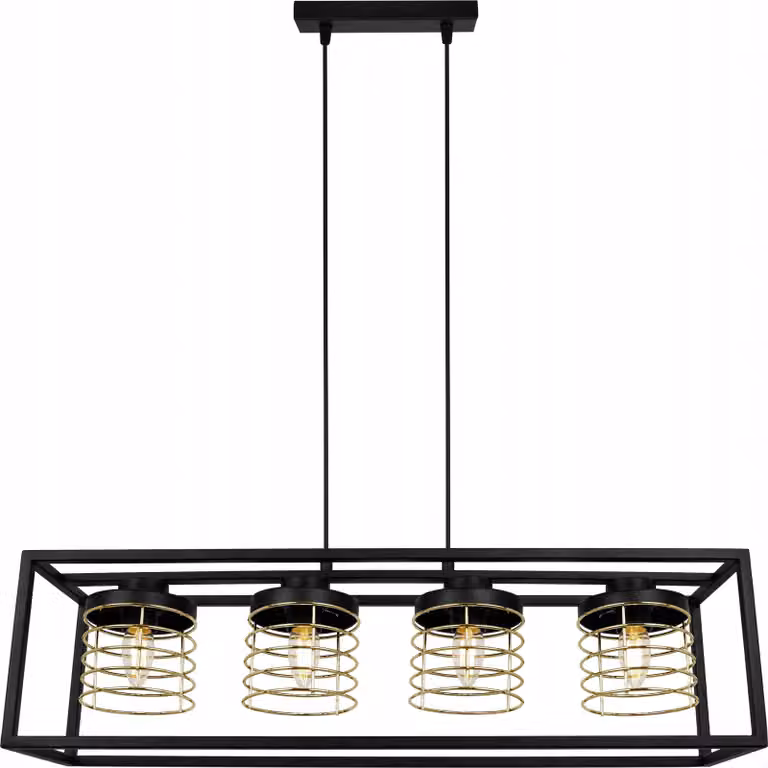 Lampada a sospensione Rasti Cage - Lampada da soffitto per soggiorno, camera da letto e sala da pranzo - Lampada a sospensione in metallo e vetro - E27 - Oro - 4 luci