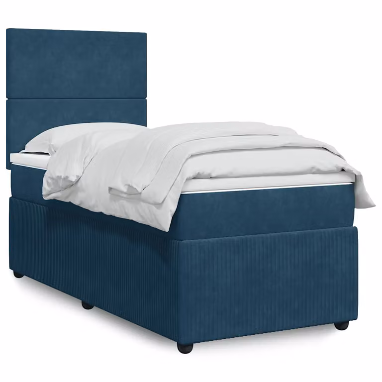 vidaXL Giroletto a Molle con Materasso Ibrido in Velluto Blu Scuro, L/P: 90 x 190 cm