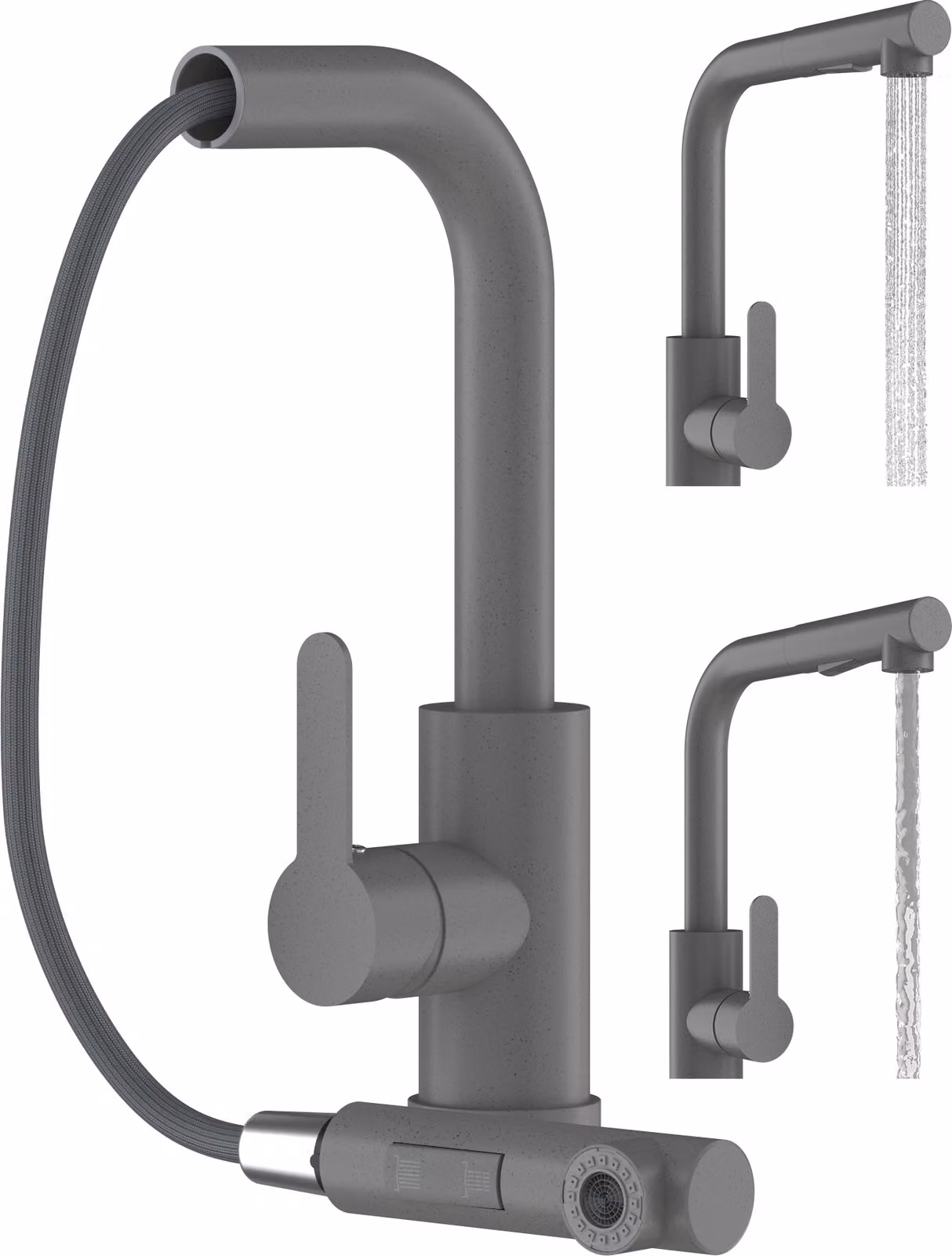 Granitan - Rubinetto da cucina - Rubinetto per lavello - Bocca estraibile - Orientabile a 360° - Grigio - EBRO