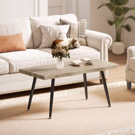 Tavolino in legno di rovere 100x50x45 cm con gambe in acciaio dello spessore di 4 cm