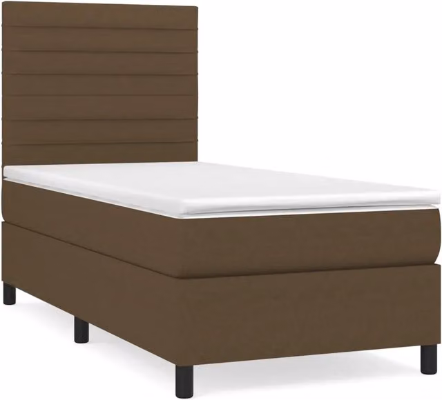 Letto singolo | Letto per adulti | Giroletto a Molle con Materasso Marrone Scuro 90x190cm Tessuto