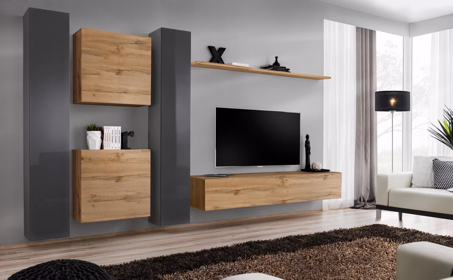 Braun Wohnwand Designer Sideboard Modern TV-Ständer Wohnzimmer Wandregal