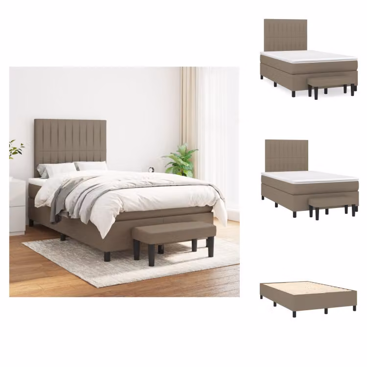vidaXL Letto a molle con materasso in tessuto taupe 120x200 cm - Letti & strutture letto