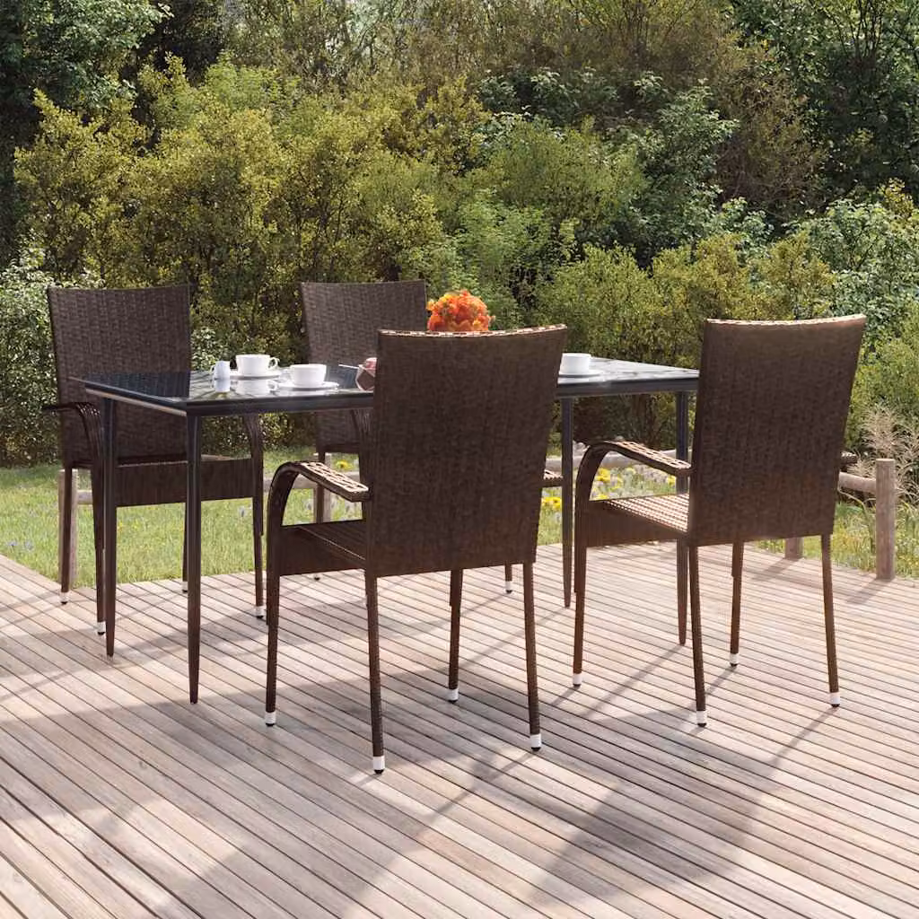 Set da pranzo da giardino vidaXL in 5 pezzi in polyrattan marrone e nero con piano in vetro