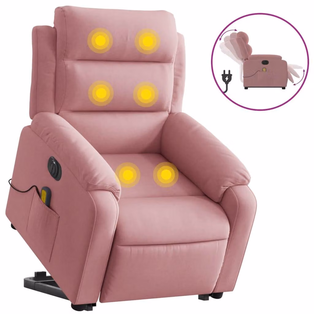 Poltrona massaggiante con ausilio per l'assistenza elettrica in velluto rosa