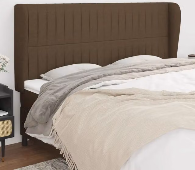 Testiera ad orecchio vidaXL in tessuto marrone con struttura in legno di larice L: 183 cm, P: 23 cm, H: 118/128 cm