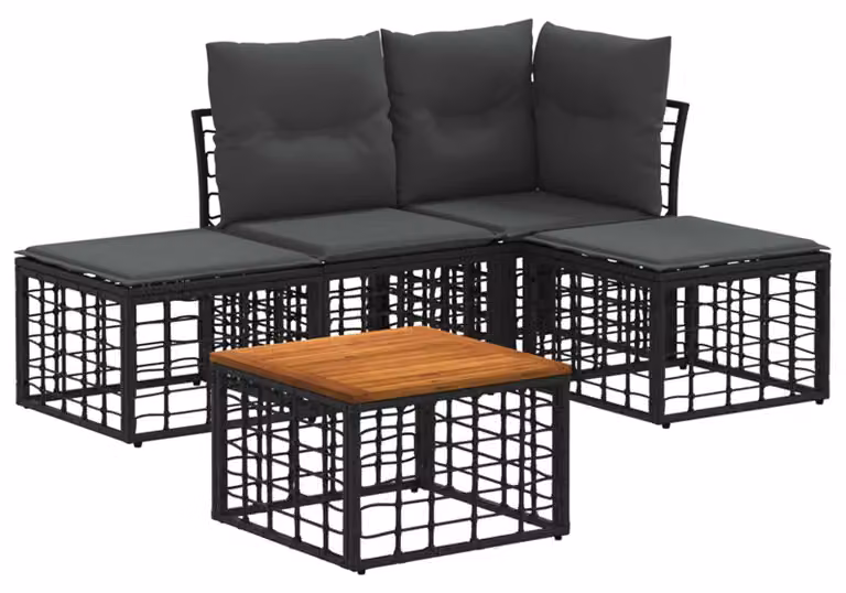 Set di divani da esterno 5 pcs Nero e Grigio scuro Poliestere