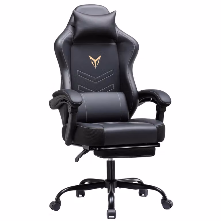 Sedia da gioco GTPLAYER, poltrona ergonomica per giocatori con poggiapiedi, sedia da ufficio regolabile in altezza con cuscino per la testa e cuscino lombare, sedia girevole in ecopelle nera