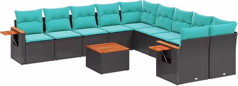 Set Divani da Giardino 11 pz con Cuscini in Polyrattan Nero