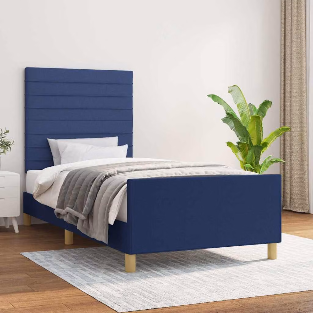vidaXL Giroletto senza Materasso Blu in Tessuto con Struttura in Legno di Larice L/P/H: 90 x 200 x 128 cm