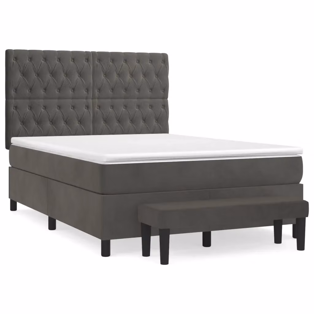 Letto Ibrido con Giroletto a Molle e Materasso vidaXL in Velluto Grigio e Bianco L/P/H: 190 x 140 x 31 cm – 2