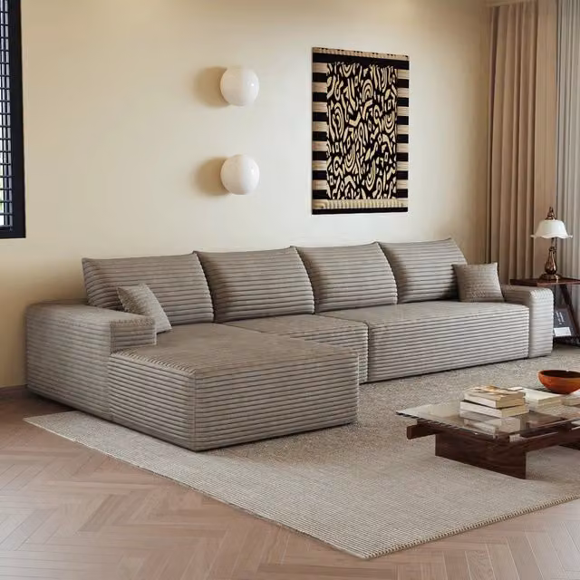 Divano modulare con imbottitura in schiuma elastica in tessuto camel