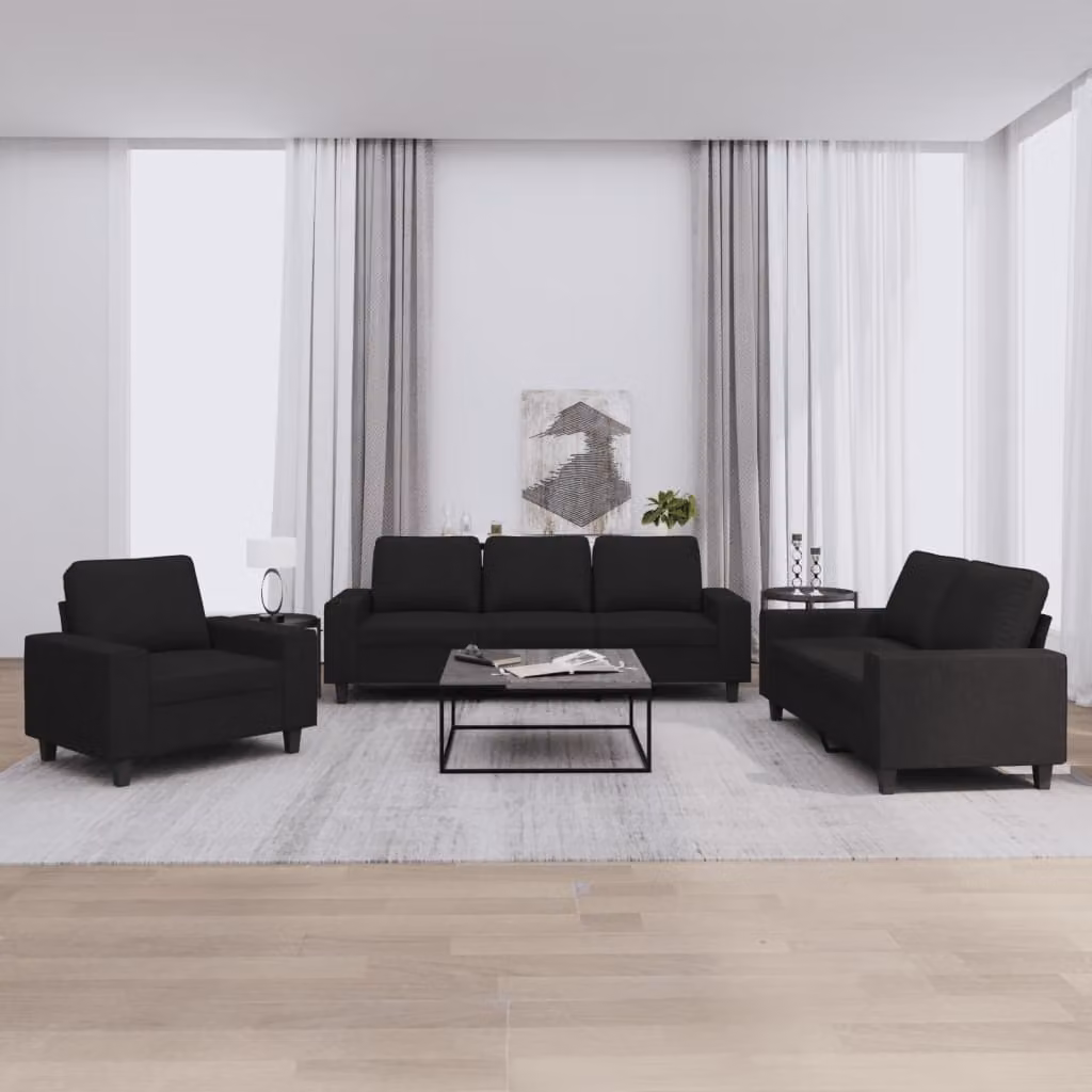 Set di divani 3 pezzi vidaXL in tessuto nero con design moderno per il tuo soggiorno