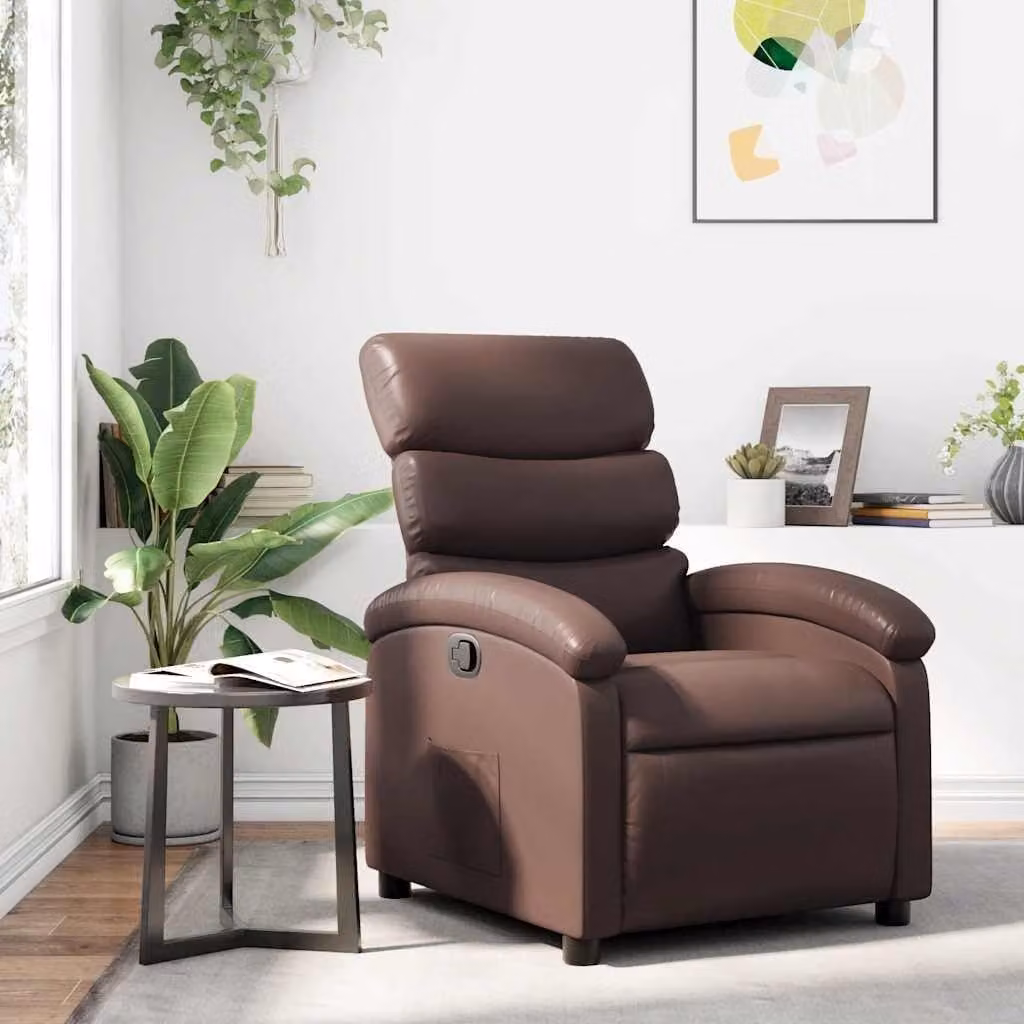 Poltrona regolabile in ecopelle marrone - Poltrona reclinabile - Sedia con braccioli - Poltrona relax - Massimo comfort