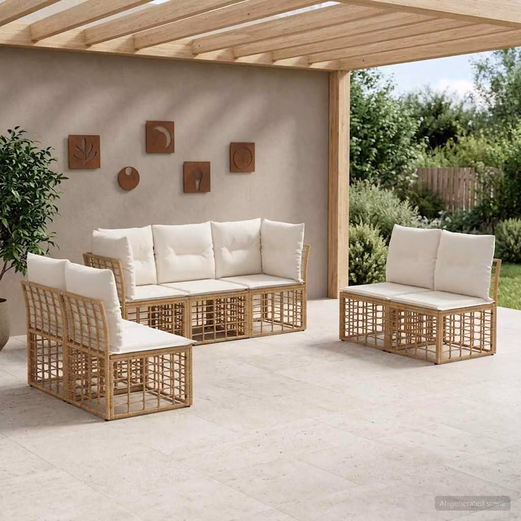 Set di divani da esterno vidaXL a forma di U con cuscini, struttura in acciaio verniciato e tessuto beige e marrone per giardino e terrazzo