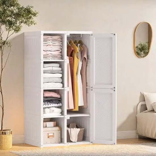 Cassettiere Bianca - 6 Porte - 5 Cestelli - Corda per Abbigliamento - Camera da Letto