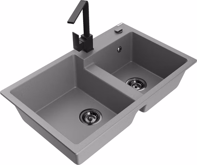 Mexen Tomas lavello in granito a 2 vasche con miscelatore cucina Rita, grigio - 6516-71-670300-70-B