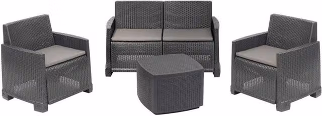Trade Shop - Set Salotto Como Effetto Rattan Intrecciato Con Divano Poltrone Tavolino Contenitore - Antracite