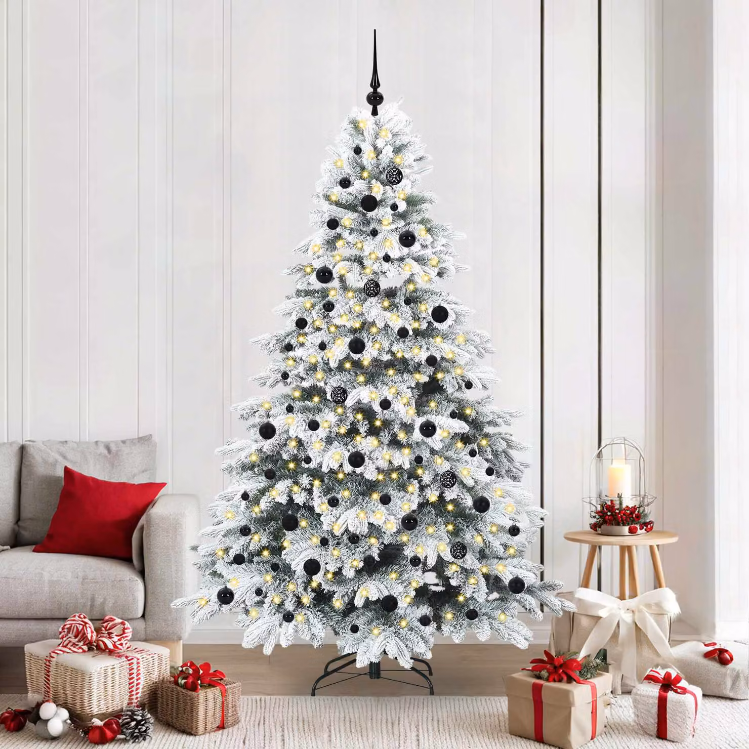 Albero di Natale artificiale bianco vidaXL con 300 LED bianco caldo, Altezza: 210 cm, in PE e PVC