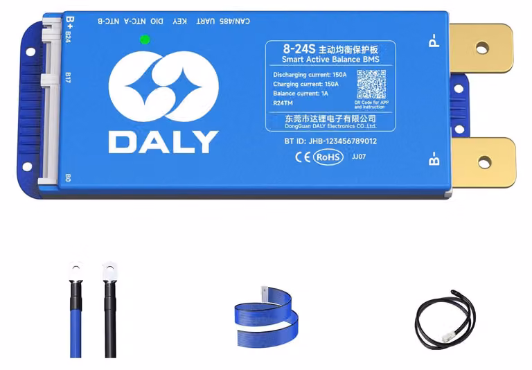 Sistema di gestione della batteria (BMS) intelligente da 150A, configurabile da 8S a 24S, con bilanciatore attivo e comunicazione RS485 CAN