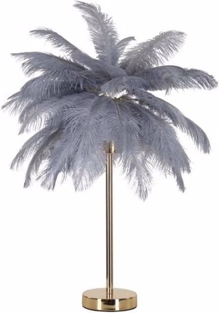 Lampada da tavolo Palm Vikasa Home in metallo grigio e oro con piume di struzzo