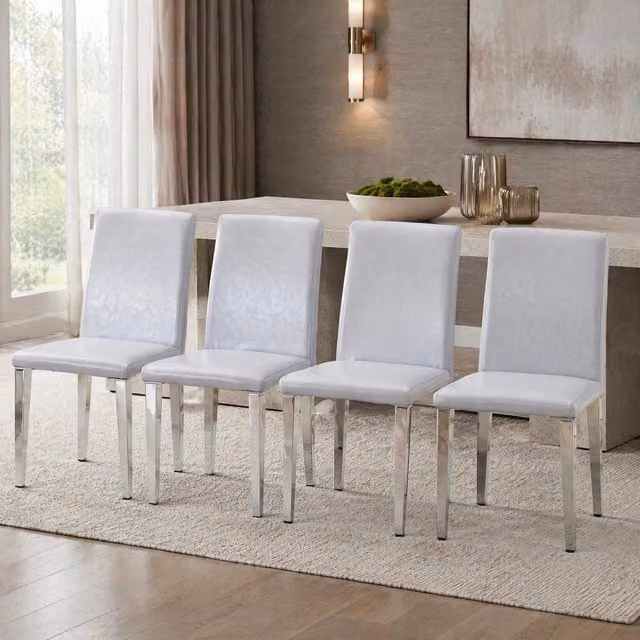 Set 4 sedie da pranzo ULEVR in similpelle grigio chiaro con gambe in metallo argentato
