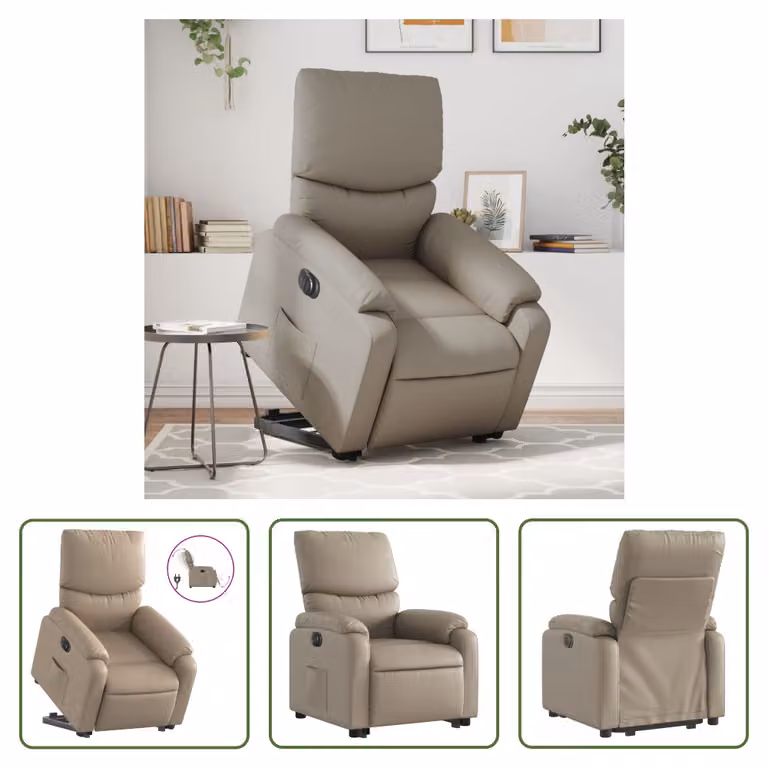 The Living Store Poltrona relax con supporto elettrico Cappuccino in ecopelle