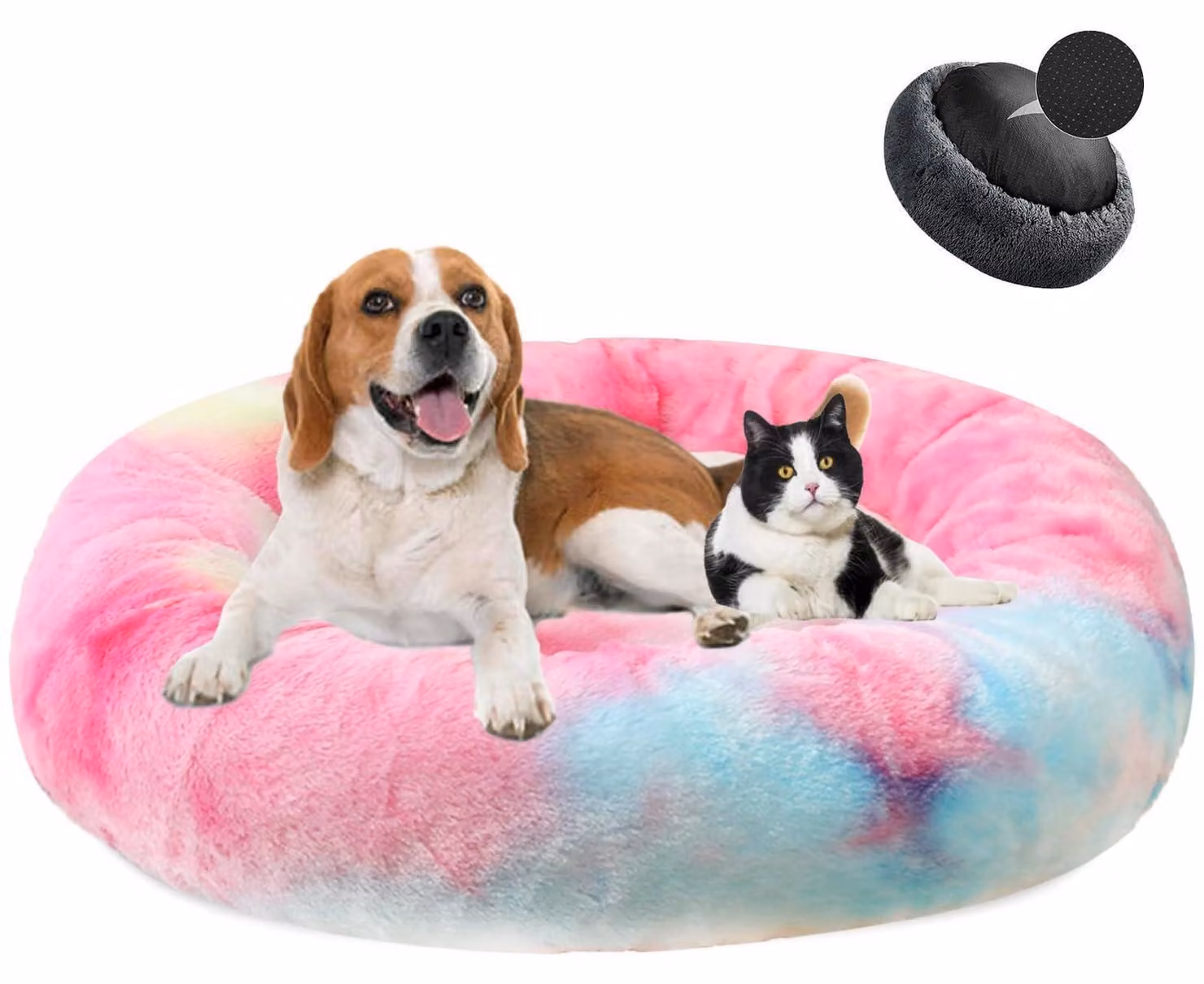 Cuccia per cani a forma di ciambella, in peluche, lavabile, diametro 120 cm, colorata, rosa