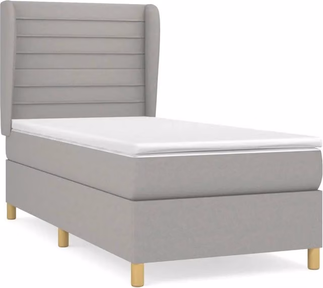Letto singolo | Letto per adulti | Giroletto a Molle con Materasso Grigio Chiaro 90x200 cm Tessuto
