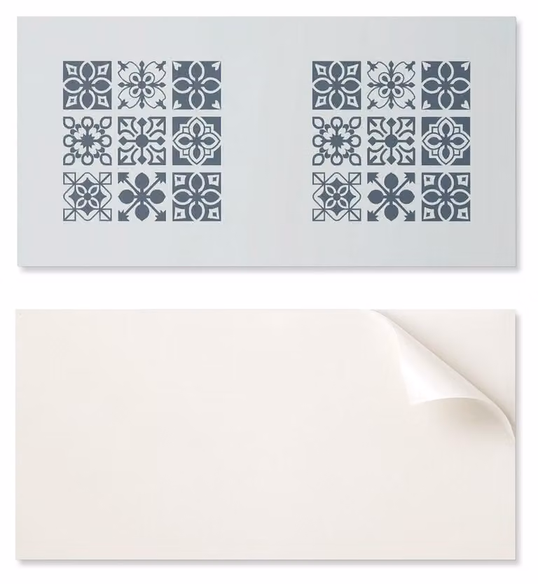 Pannello in vinile decorativo per cucina o bagno, dimensioni 120 x 60 cm, con motivi geometrici a forma di quadrati