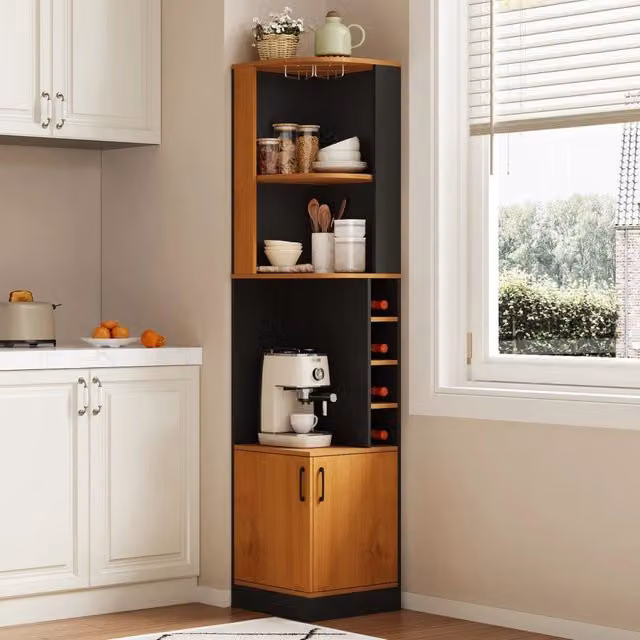 Mobile angolare OKWISH per cucina e soggiorno con portabottiglie, portabicchieri e 4 scomparti, L/P/H: 40 x 40 x 182 cm