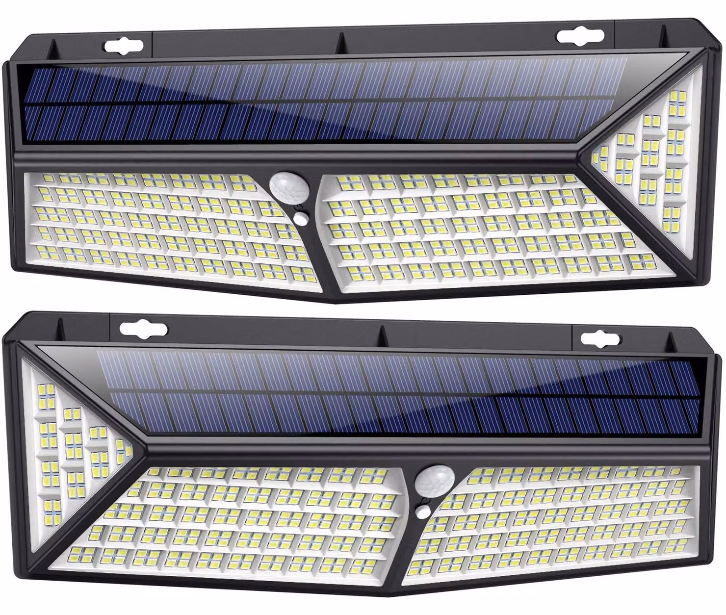 Lampade solari con 430 LED, 3500 lumen, sensore di movimento, grado di protezione IP65, confezione da 2 pezzi.