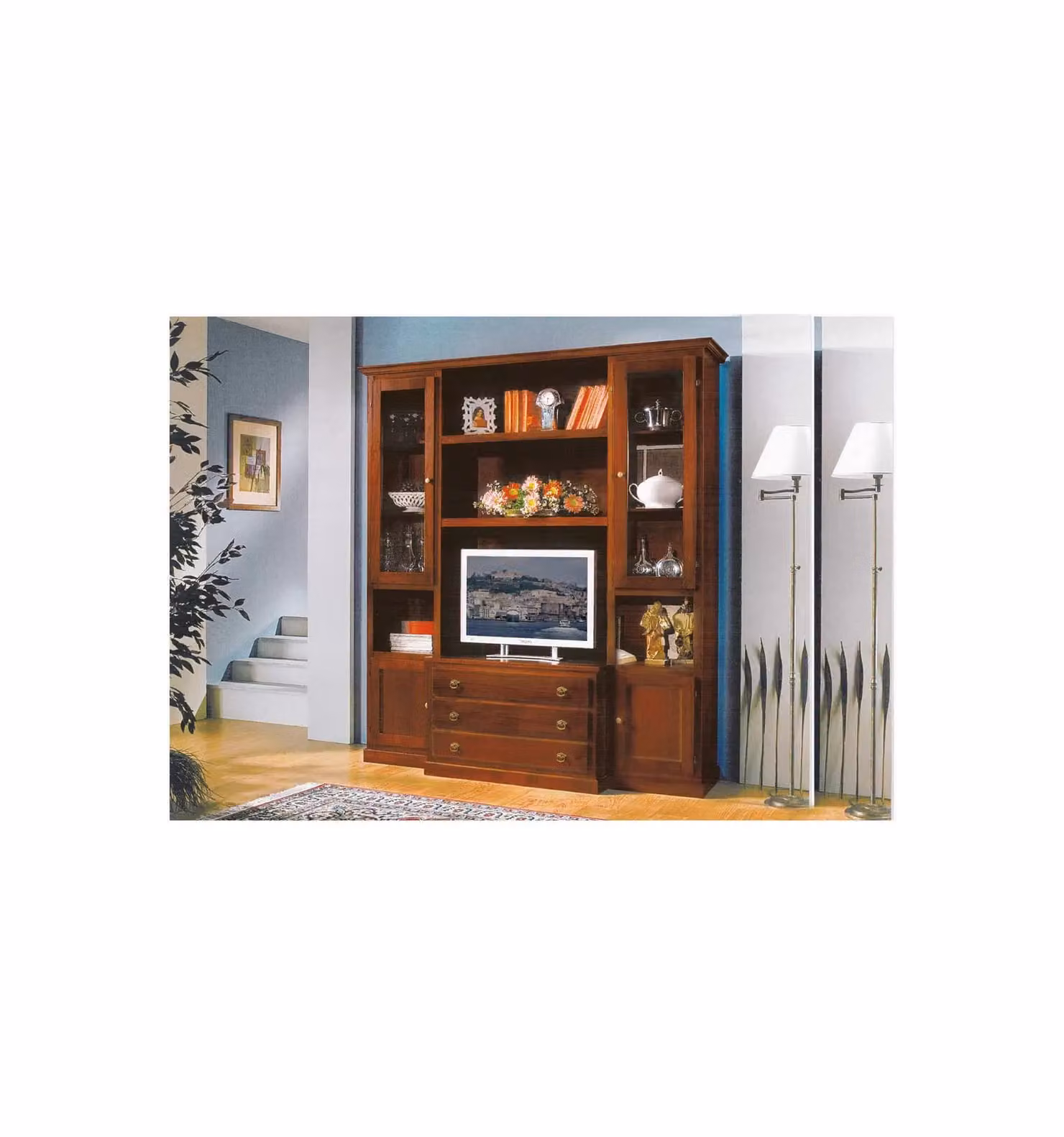 Parete attrezzata porta tv Mobili 2G in legno color noce con dettagli in vetro L: 188 cm, P: 55 cm, H: 212 cm – 2