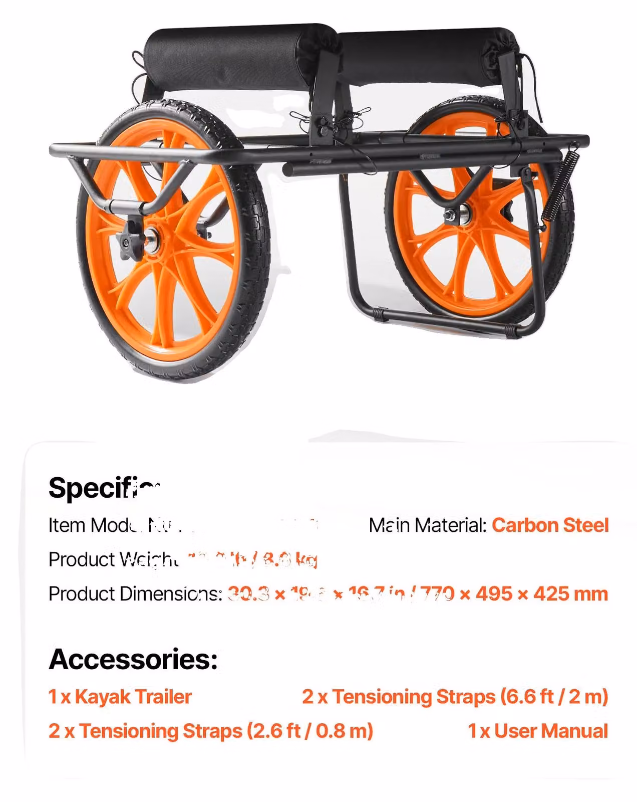 Kayak da trasporto, capacità di carico 150 kg, supporto regolabile, 330 libbre