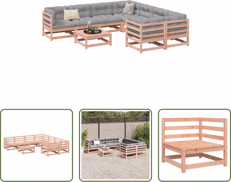 The Living Store Set di divani da giardino 9 pezzi in legno massiccio di abete Douglas