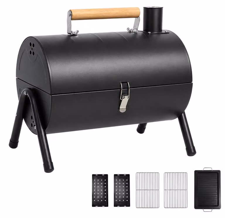 Griglia a carbone a doppia parete, piccola griglia portatile per barbecue e cotture al forno