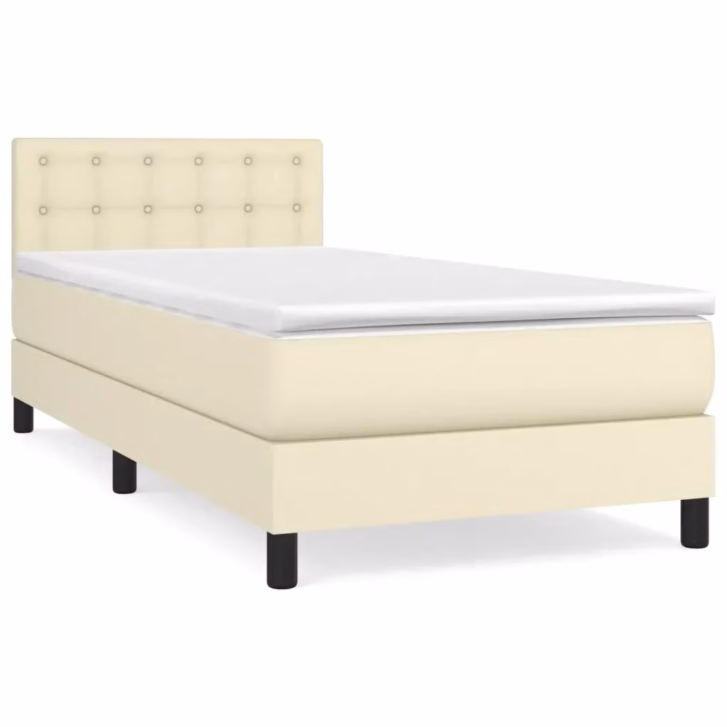 Letto con Giroletto a Molle e Materasso Ibrido vidaXL in Similpelle Beige e Bianco L/P/H: 90 x 200 cm – 2