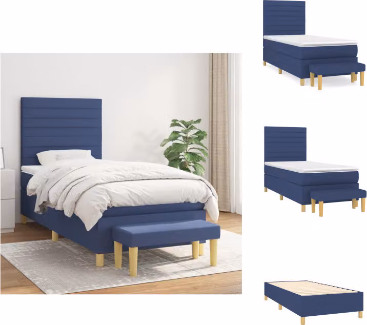 vidaXL Letto a molle con materasso blu 100x200 cm in tessuto - Letti e strutture letto