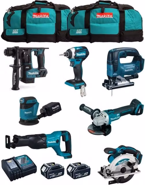 Kit utensili elettrici a batteria Makita MK704 LXT 18V con 2 batterie da 5,0 Ah e caricabatterie