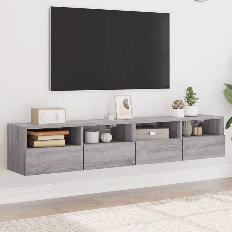 Set di 2 mobili TV da parete vidaXL moderni in legno e MDF, colore grigio, L 80 x P 30 x H 30 cm