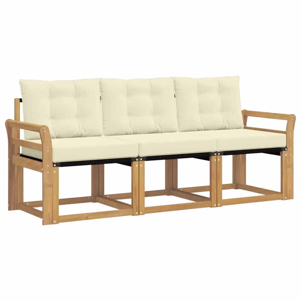 Set di divani da esterno 3 pezzi vidaXL in legno di acacia e textilene, colore bianco e beige, con cuscini inclusi – 2