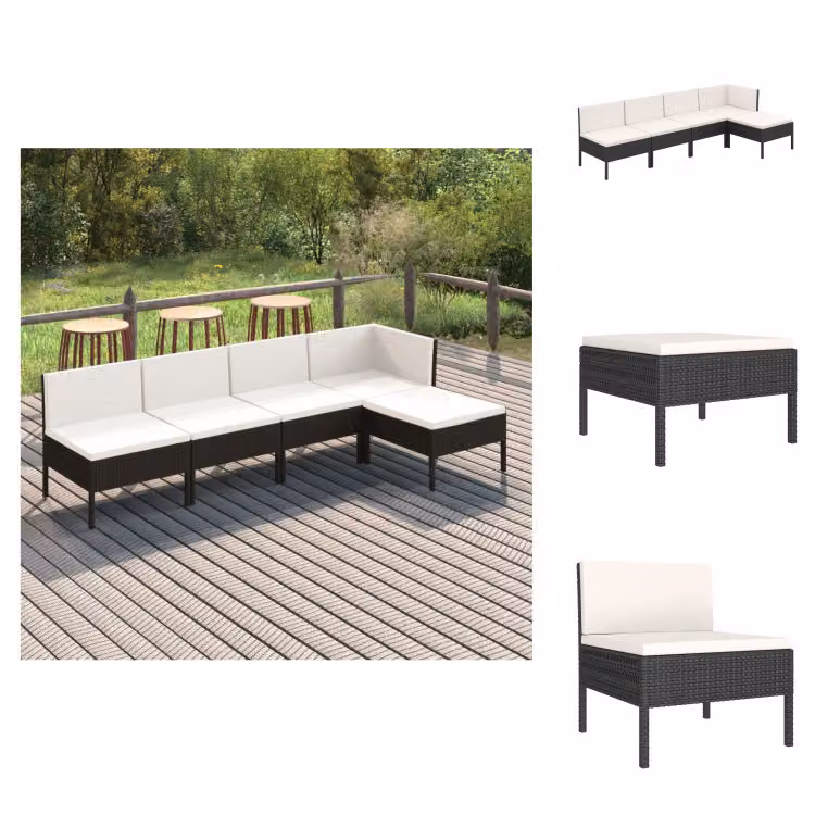 vidaXL Set da salotto da giardino 5 pezzi con cuscini in poly rattan nero - Set di mobili da giardino