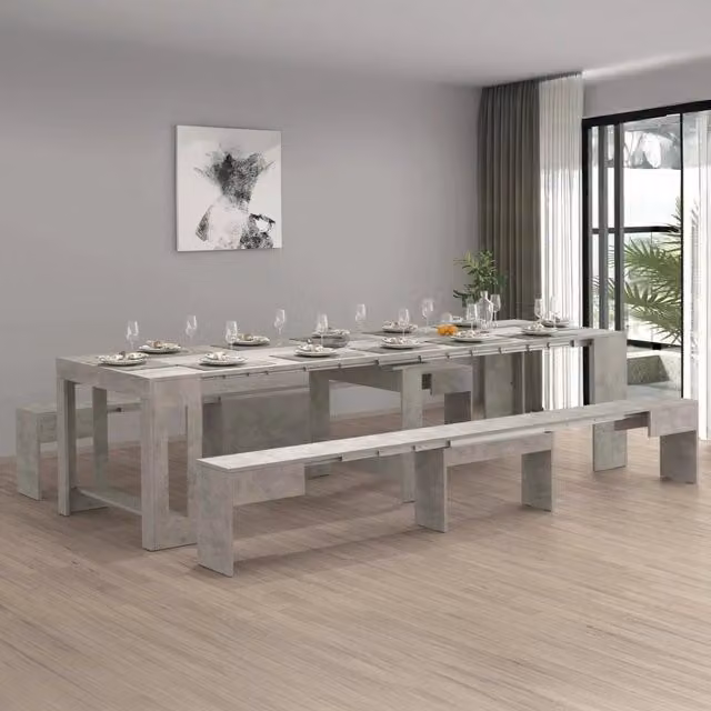 Set tavolo e panche Auditore DMORA Grigio, composizione multiuso con consolle e 2 panche allungabili, L: 66 cm, H: 45 cm, P: 25 cm