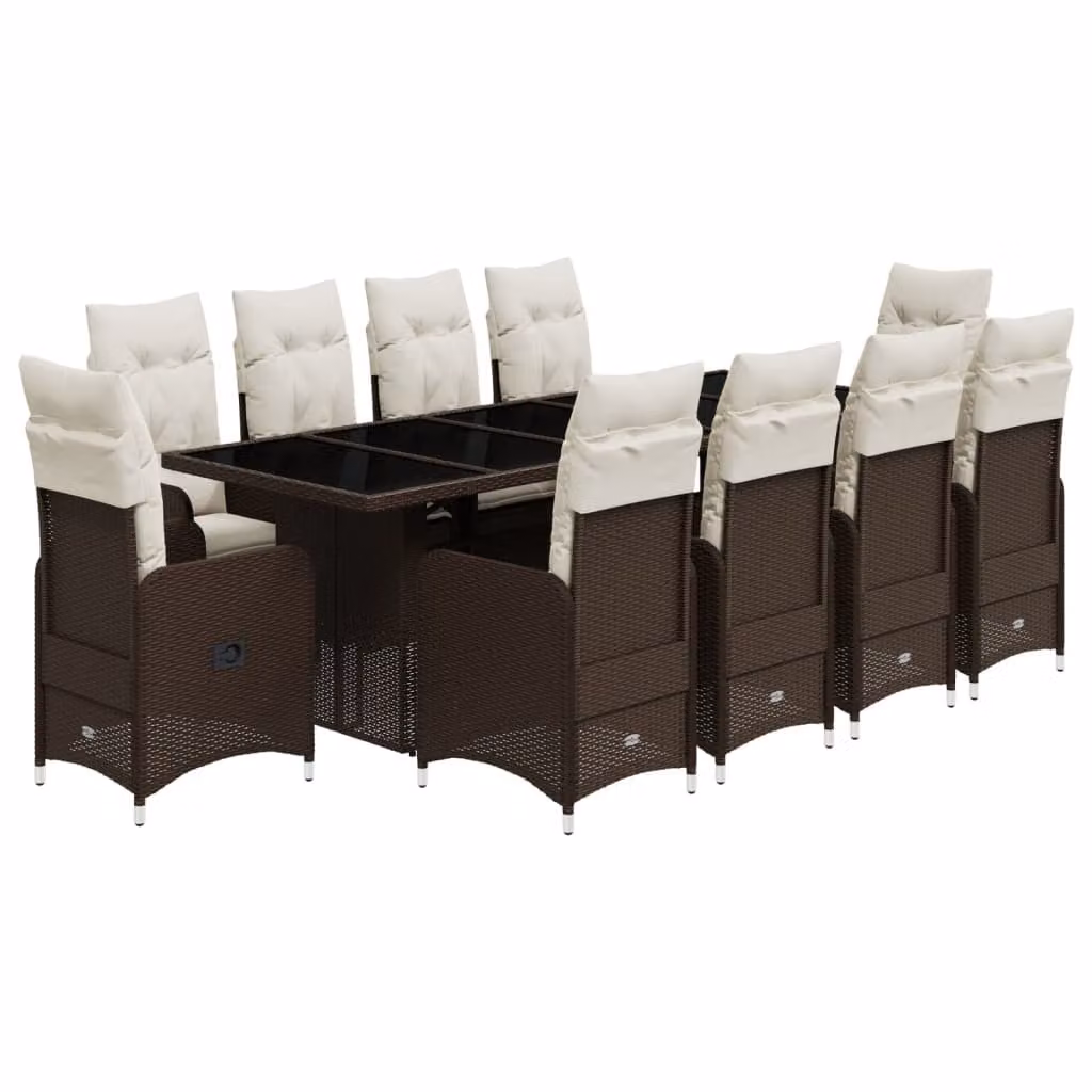Set Bistrò da Giardino 11 pz con Cuscini in Polyrattan Marrone