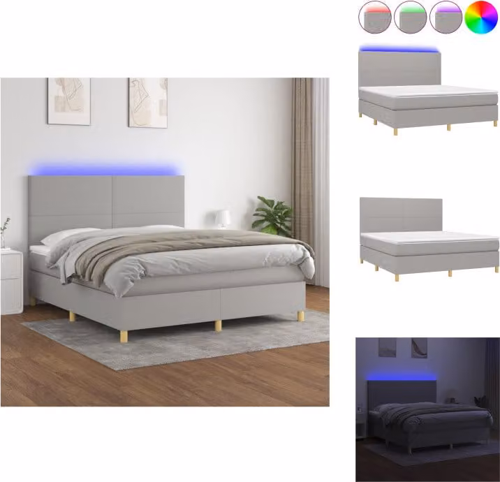 vidaXL Letto a molle con materasso e tessuto LED grigio chiaro 180x200 cm - Letti e strutture letto