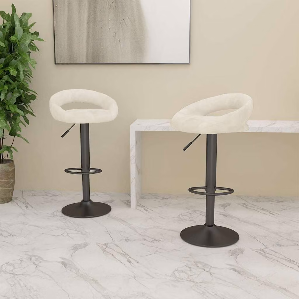 Set di 2 sgabelli da bar vidaXL in velluto beige con base in metallo e seduta girevole a 360 gradi