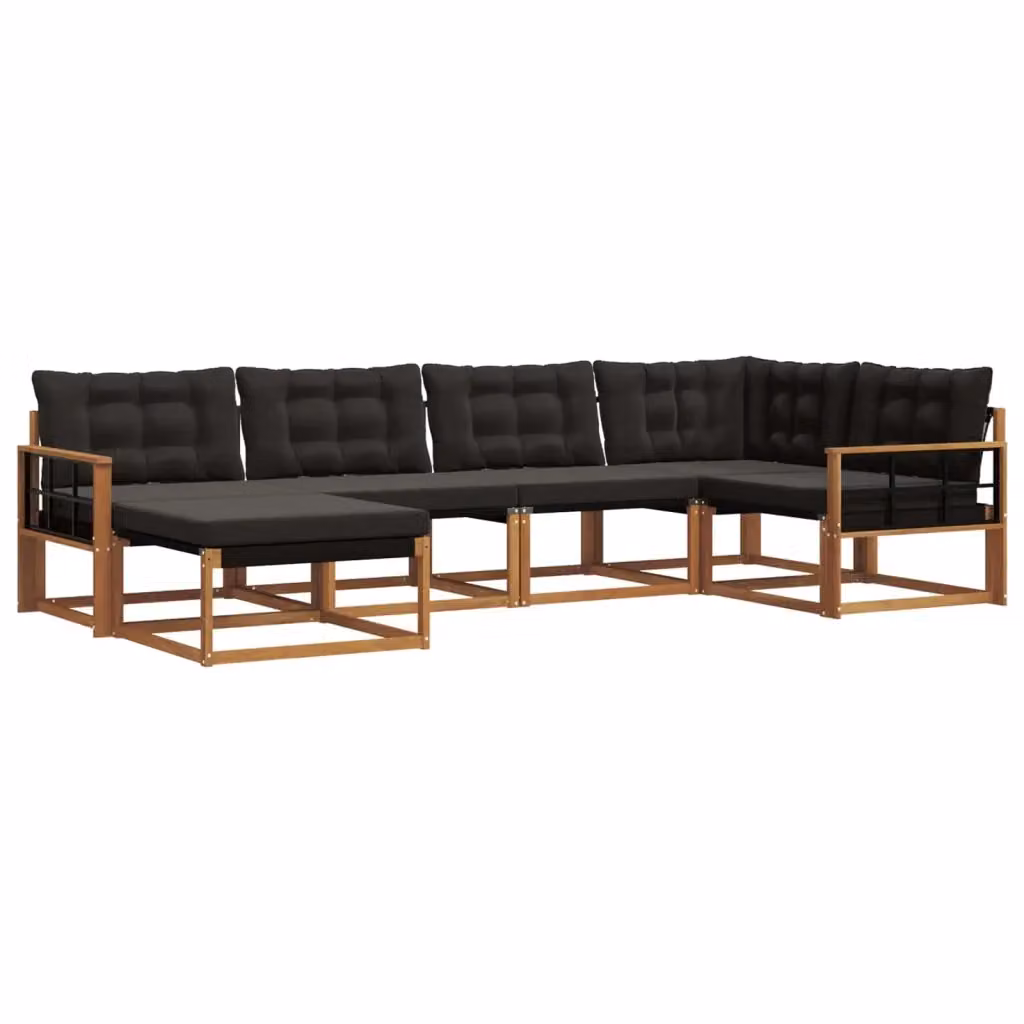 Set di divani da esterno a L vidaXL composto da 6 pezzi in legno di acacia con cuscini inclusi, colore marrone e nero – 2