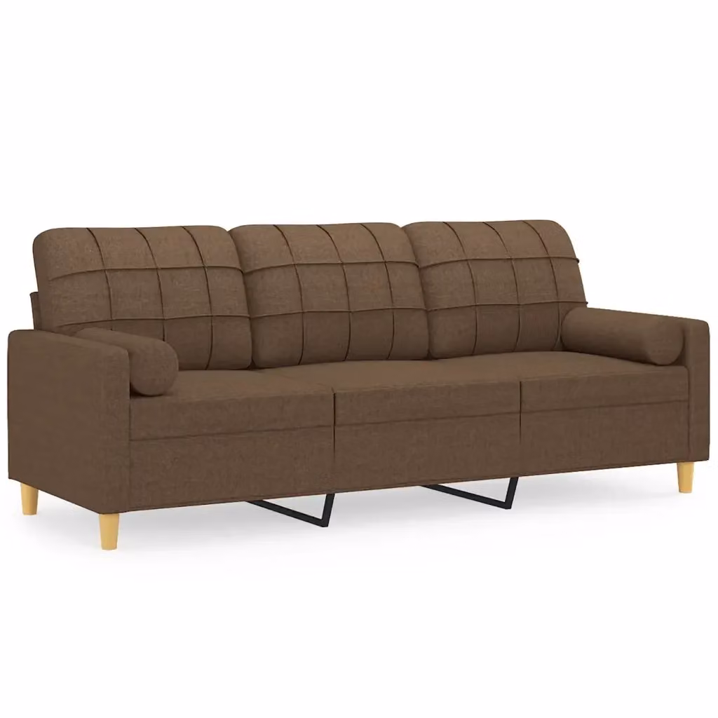 Divano a 3 posti moderno vidaXL in tessuto marrone con cuscini e coperture rimovibili L: 198 cm, P: 80 cm, H: 77 cm – 2