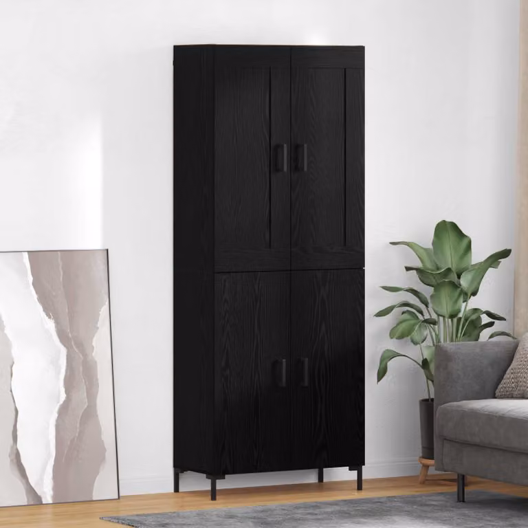 Set di 2 credenze moderne vidaXL in rovere nero con ante a battente, ideali per soggiorno o sala da pranzo, L: 69,5 cm, P: 34 cm, H: 180 cm