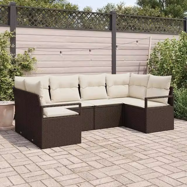 Set Divano da Giardino 6 pz Marrone e bianco polyrattan 3355187
